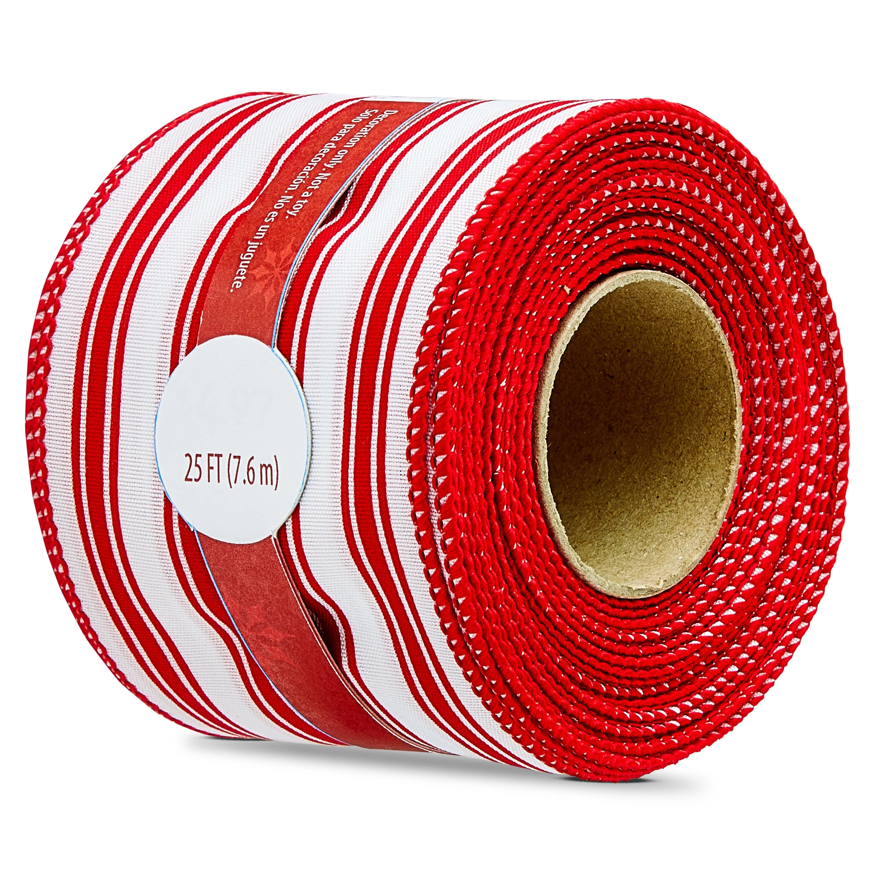 Red and White Stripe Christmas Ribbon, 25', by Holiday Time | Walmart (US)