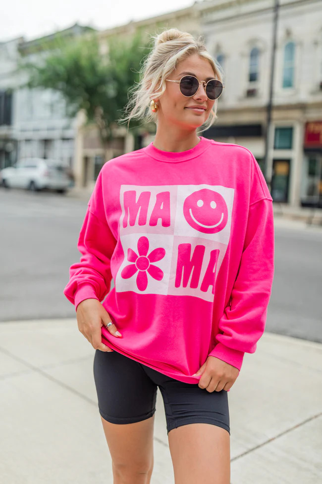 Mama Retro Hot Pink Oversized Graphic Sweatshirt | Pink Lily