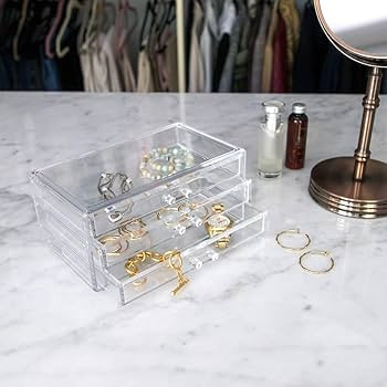 Isaac Jacobs Clear Acrylic 3-Drawer Stackable Jewelry Organizer, Cosmetic & Makeup Case with 3-Dr... | Amazon (US)