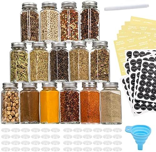 Aozita 48 Pcs Glass Spice Jars/Bottles - 4oz Empty Square Spice Containers with Spice Labels - Sh... | Amazon (US)