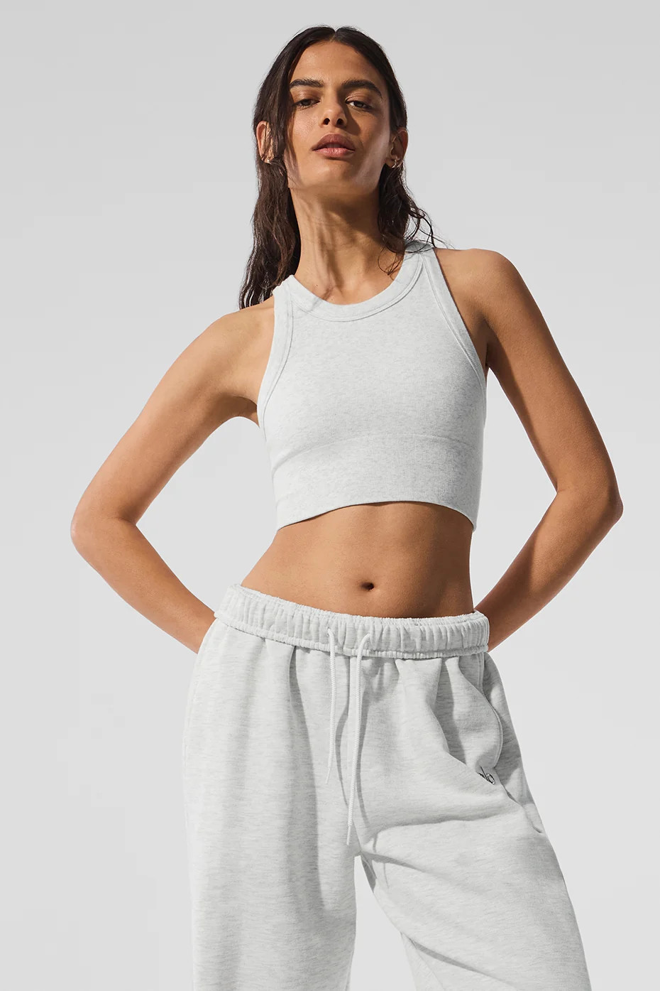 Alo YogaÂ® | Seamless Delight High Neck Bra Tank Top in White Heather, Size: Medium | Alo Yoga
