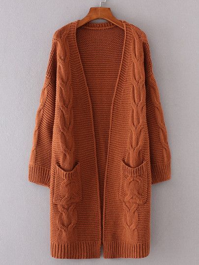 Cable Knit Longline Chunky Cardigan | SHEIN