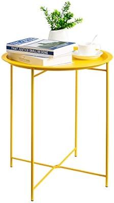 HollyHOME Folding Tray Metal Side Table, Sofa Table Small Round End Tables, Anti-Rust and Waterpr... | Amazon (US)