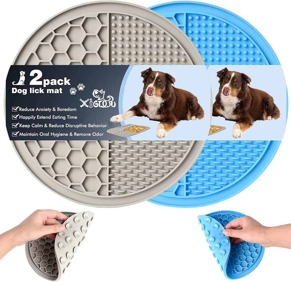 Dog Lick Pad, 2-Pack Large Licking Mat for Dogs, Dog Slow Feeder Dog Licking Mat with Suction Cup... | Amazon (US)