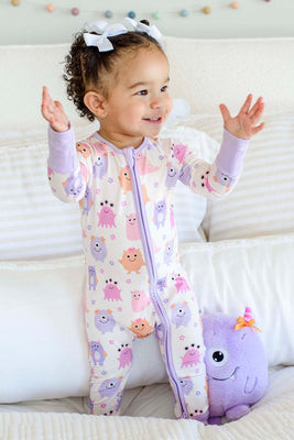 Bamboo Convertible Zipper Romper | Mini Monsters Pink | Caden Lane