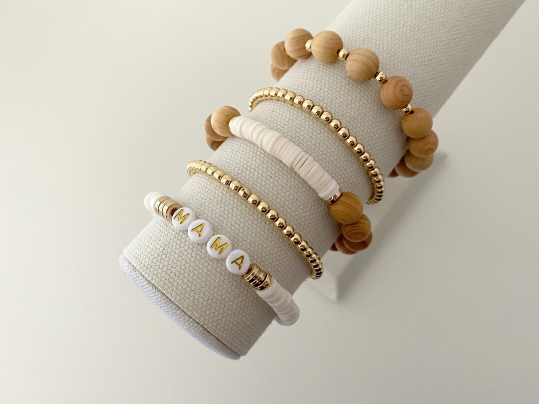 White Sandalwood Stacking Bracelets | Name Bracelets | Stacking Bracelets | Heishi Bracelets | Wo... | Etsy (US)