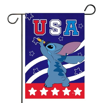 Disney Stitch Drawing USA Stars 1.44-ft W x 2.91-ft H Patriotic Garden flag Kit | Lowe's