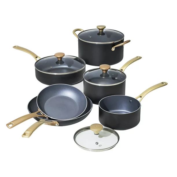 Beautiful 10 PC Cookware Set, Black Sesame by Drew Barrymore - Walmart.com | Walmart (US)