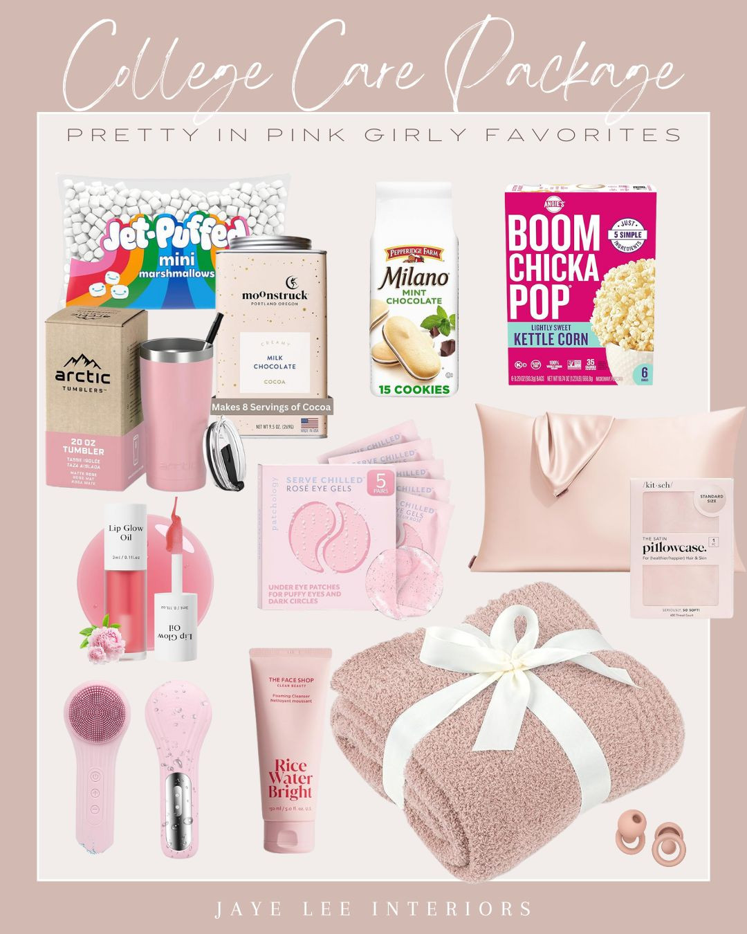 Had so much fun putting together this pretty-in-pink care package for my niece who is just starting out in her college dorm. I'm hoping these sweet treats to brighten her day and make dorm life a little cozier. 
#collegedorm #carepackage #AmazonCarePackage #giftsforher #teengirlgifts #giftideasforgirls #jleeinteriors 

 #LTKHome #LTKFindsUnder50 #LTKFamily