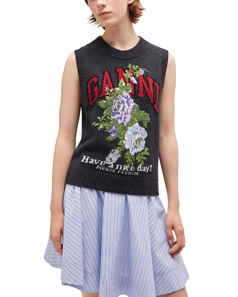 Ganni Graphic Rose Wool Blend Vest | Bloomingdale's (US)
