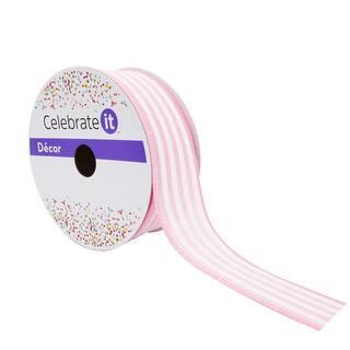 1.5" x 30ft. Stripe Faux Linen Wired Ribbon by Celebrate It™ Décor | Michaels Stores