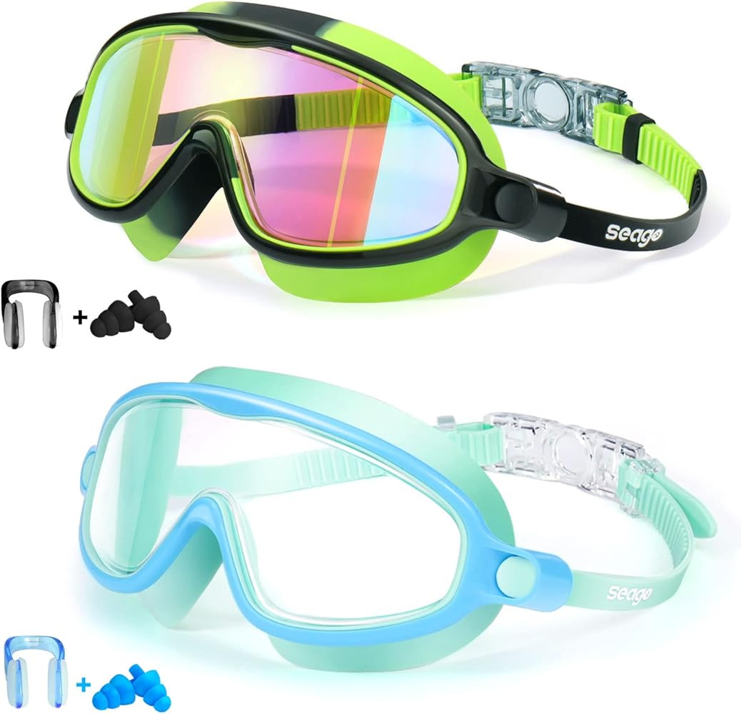 Seago Swim Goggles 2 Pack Anti-Fog Anti-UV Wide View Swimming Goggles for Kids 3-15 | Amazon (US)