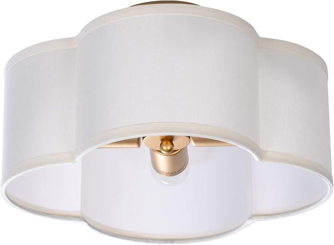 VILUXY Semi-Flush Mount Ceiling Light Fixture Off-White Fabric Drum Shade Antique Brass Brush Pai... | Amazon (US)