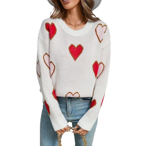 Women Cute Love Heart Sweater Y2K Long Sleeve Oversized Sweater Valentine's Day Pullover Knit Top | Amazon (US)