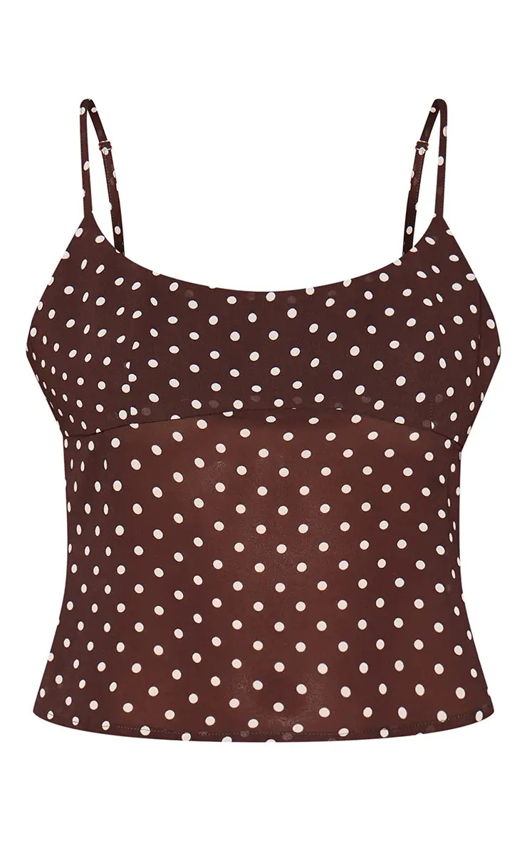 Brown Sheer Chiffon Polka Dot Cami Top Co-ord | PrettyLittleThing UK