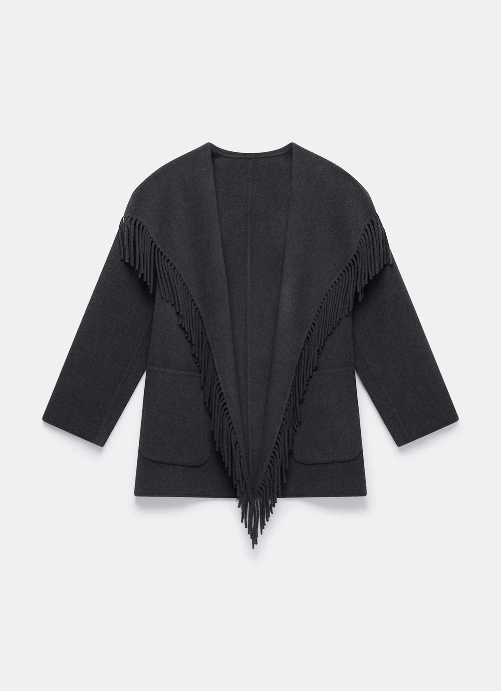 Grey Wool Blend Hand Finished Tassel Coat | Mint Velvet