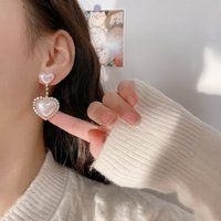 Pearl Heart Earrings, Drop Minimalist Elegant Dainty Jewelry | Etsy (US)