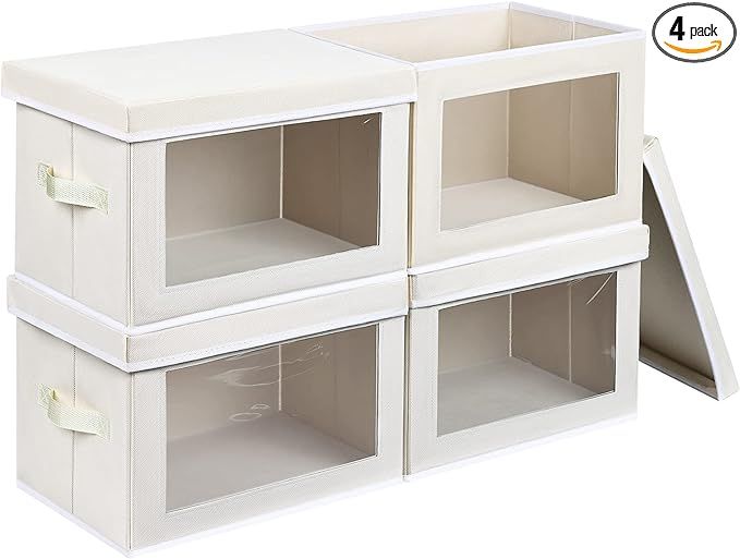 Fabric Storage Bins with Lids, Decorative Storage Boxes, Closet Storage Bins with Window, Storage... | Amazon (US)