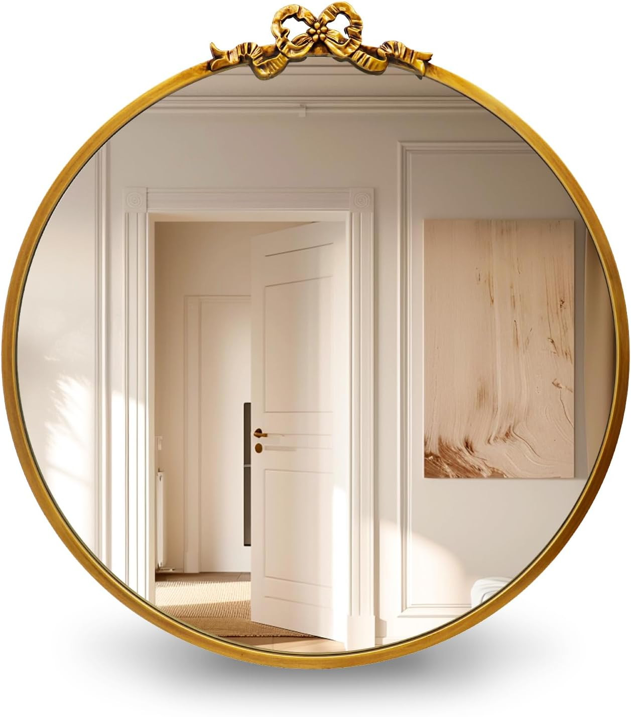 Vintage Bow Gold Mirror:27.5" Antique Round Mirror for Bathroom | Amazon (US)