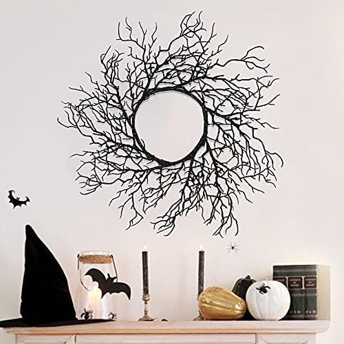 TURNMEON 15 Inch Halloween Wreath for Front Door Halloween Decorations Black Glittered Twigs Scar... | Amazon (US)