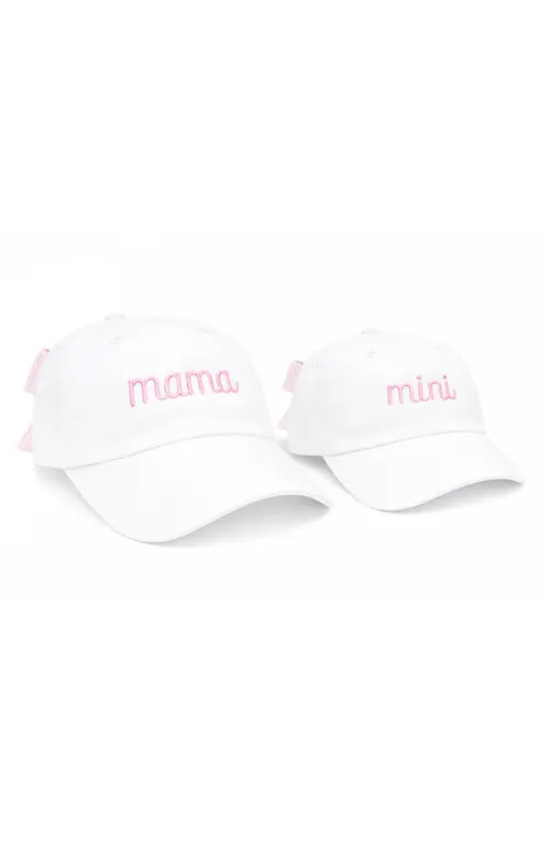 Bits & Bows Mama & Mini Bow Baseball Hat Set in White/pink at Nordstrom, Size X-Small | Nordstrom