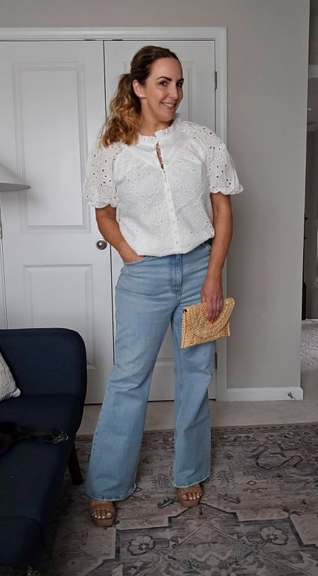 Obsessed with this button up puff sleeve eyelet top. Definitely grabbing it in another color. Wearing size large. Amazon fashion, Amazon tops, eyelet top, summer style, summer tops, women's Amazon tops

#LTKfindsunder50 #LTKSeasonal #LTKstyletip