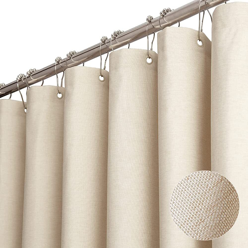 BTTN Fabric Shower Curtain, Linen Textured Heavy Duty Polyester Cloth Shower Curtain Set with 12 ... | Amazon (US)