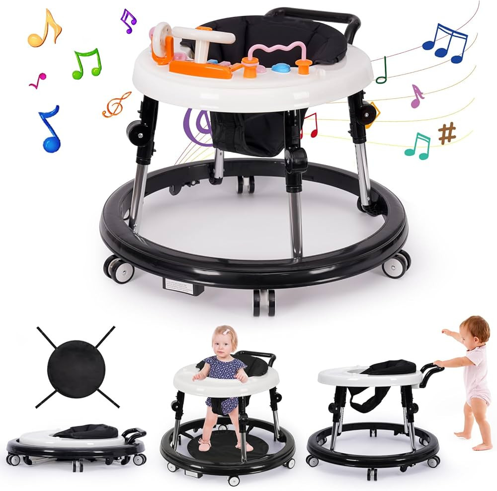 Music and Lights Baby Walker Foldable with 9 Adjustable Heights, Baby Walker with Wheels Portable... | Amazon (US)