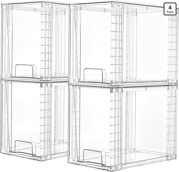 Vtopmart 4 Pack Clear Stackable Storage Drawers,9.7" High Plastic Organizers Bins for Skincare, B... | Amazon (US)