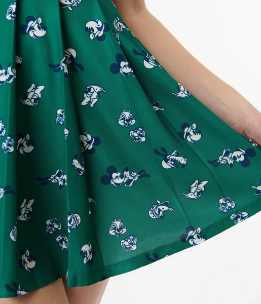 Disney Mickey & Friends Collection by Unique Vintage Navy & Green Mickey & Goofy Print Pleated Te... | UniqueVintage