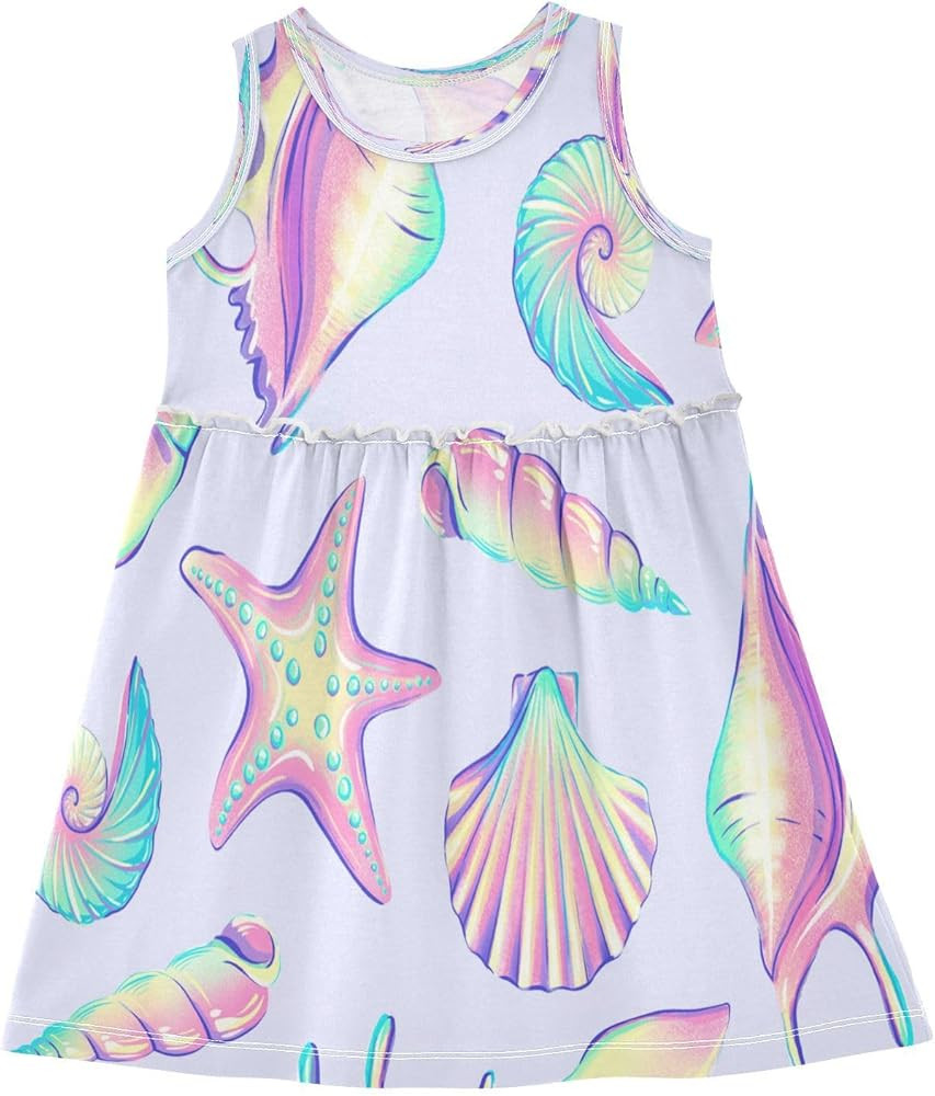Amazon.com: SLHKPNS Girls Sleeveless Dress Seashells Pearl Colors Toddler Girls Short Sleeve Dres... | Amazon (US)