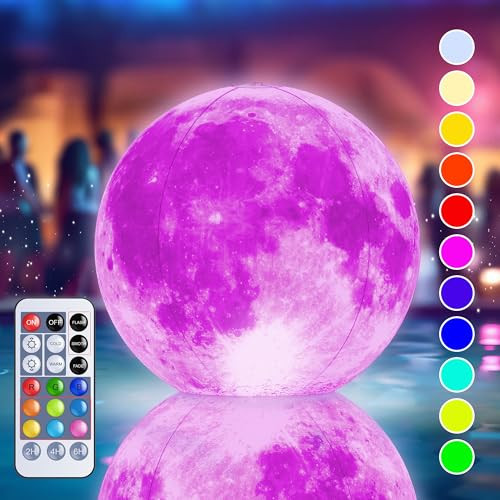 Floating Pool Lights Solar Powered - 16" Full Moon Inflatable Solar Pool Lights That Float, Floating Pool Light Ball for Swimming Pools, Pool Party and Wedding - Pool Decorations Outdoor 1 Pack | Amazon (US)