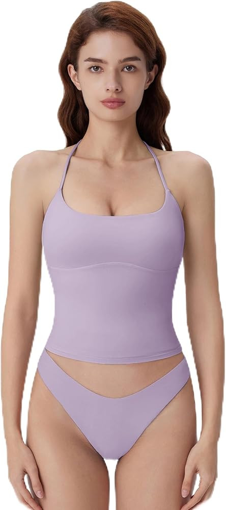 SUUKSESS Halter Tops for Women Tank Tops with Built in Bras Double Lined Backless Top Y2K Going O... | Amazon (US)