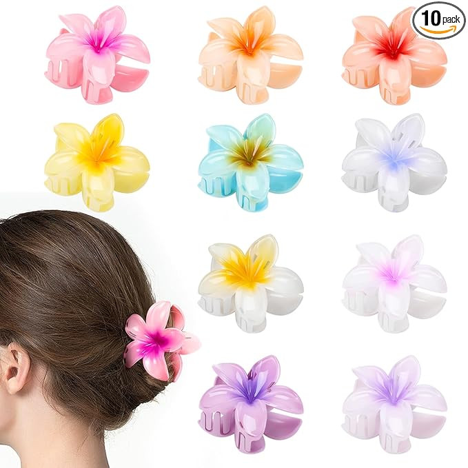 HAPTIME 10 Pack Flower Claw Clips for Women, Preppy Hair Clips, Plumeria Hair Clip, Hawaiian Flow... | Amazon (US)