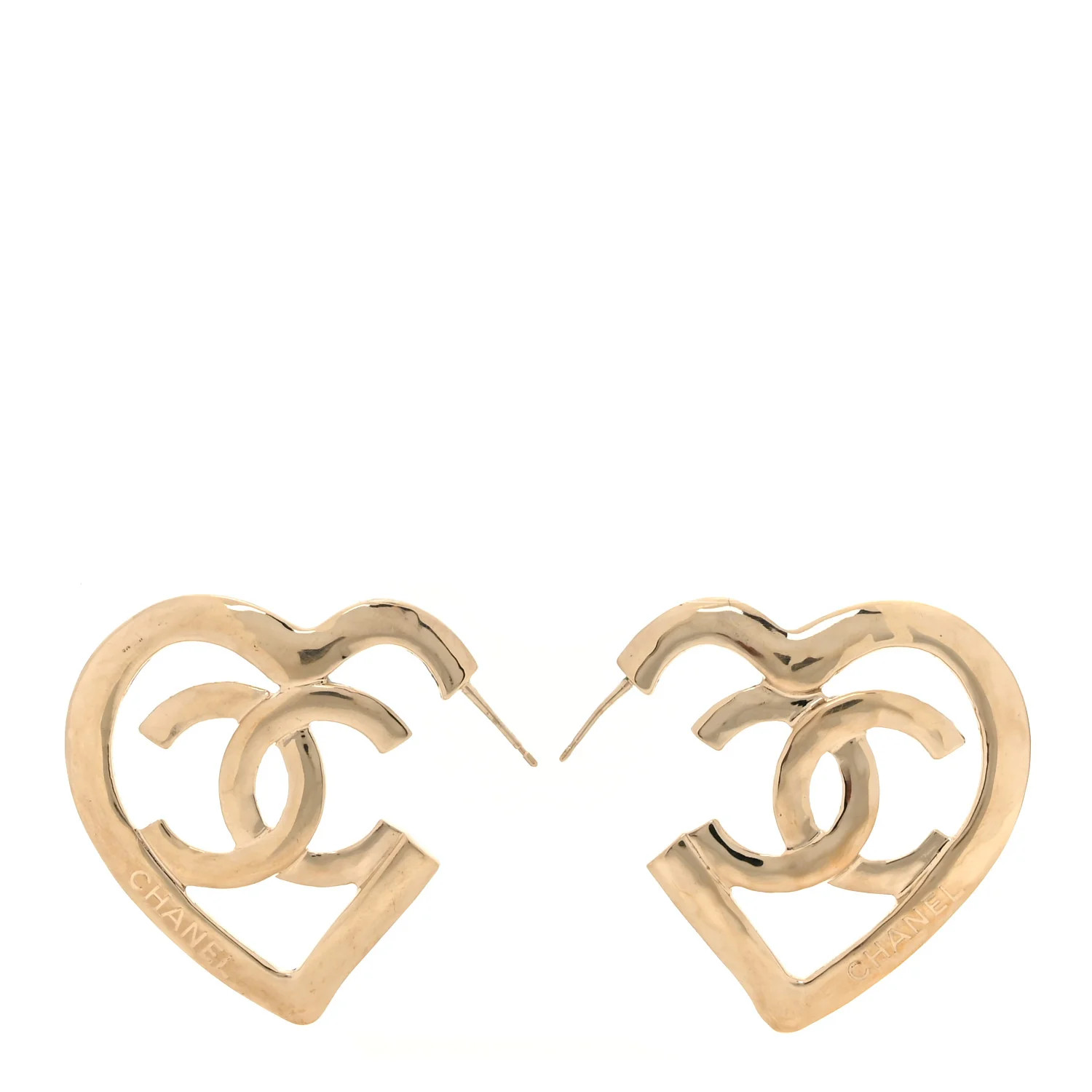 Metal CC Heart Coco In Love Hoop Earrings Gold | FASHIONPHILE (US)
