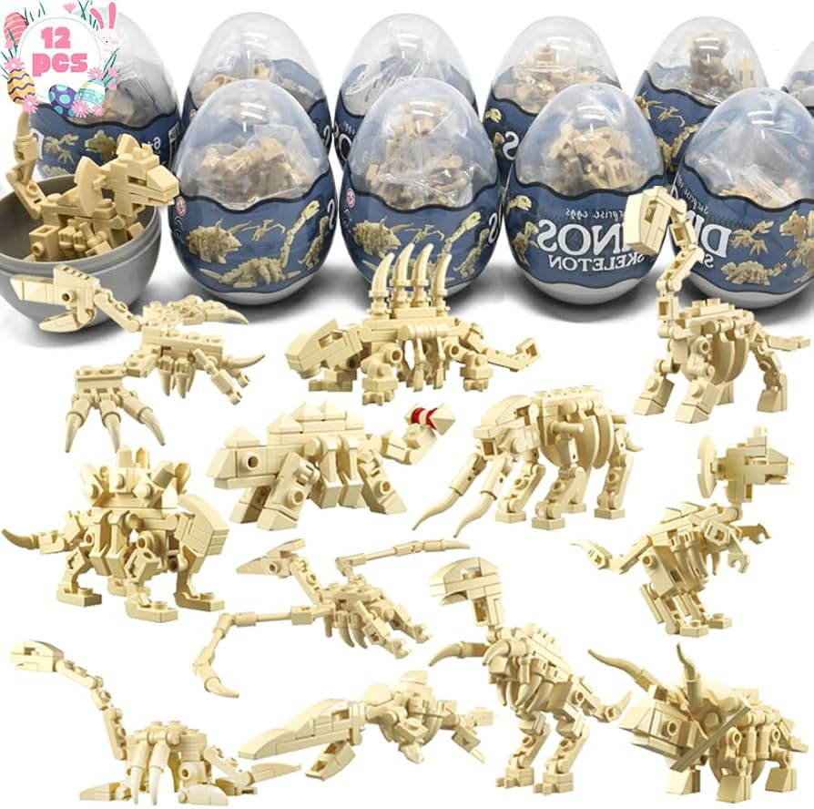 UMEELR 12Pcs Pre Filled Easter Eggs Toys, Dinosaur Skeleton Building Blocks, 12 in 1 Easter Eggs ... | Amazon (US)
