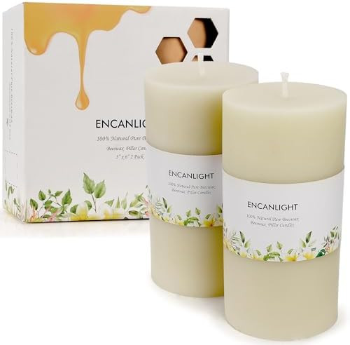 Beeswax Pillar Candles, 3x6 Inch Ivory Natural Bees Wax Candle 2Pack, 95-100 Hour Long Burning, U... | Amazon (US)