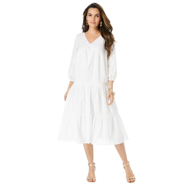 Roaman's Women's Plus Size Eyelet Ruffle Dress | Walmart (US)