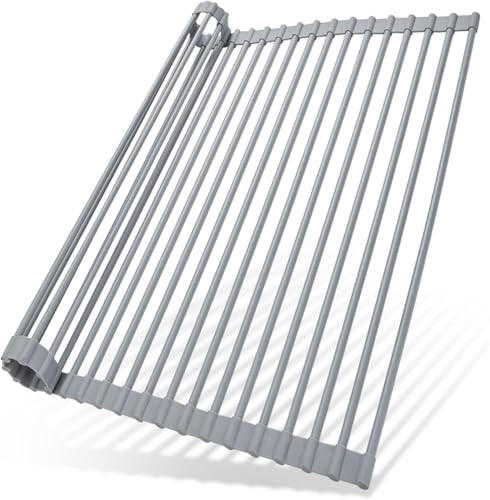 Ohuhu Over Sink Dish Drying Rack, Silicone Wrapped 17.6" W x 15.4" L Large Over The Sink Roll Up Dish Drainer - Foldable Sink Drying Rack Rolling Drain Mats Anti-Slip Multipurpose for Kitchen Counter | Amazon (US)