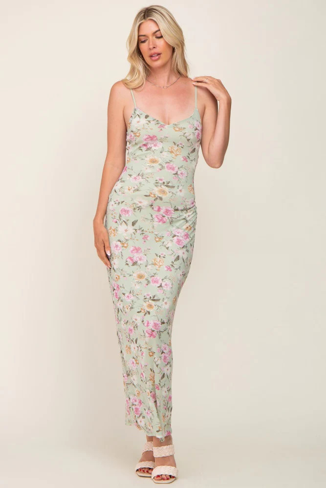 Mint Green Floral Mesh V-Neck Maternity Maxi Dress | PinkBlush Maternity
