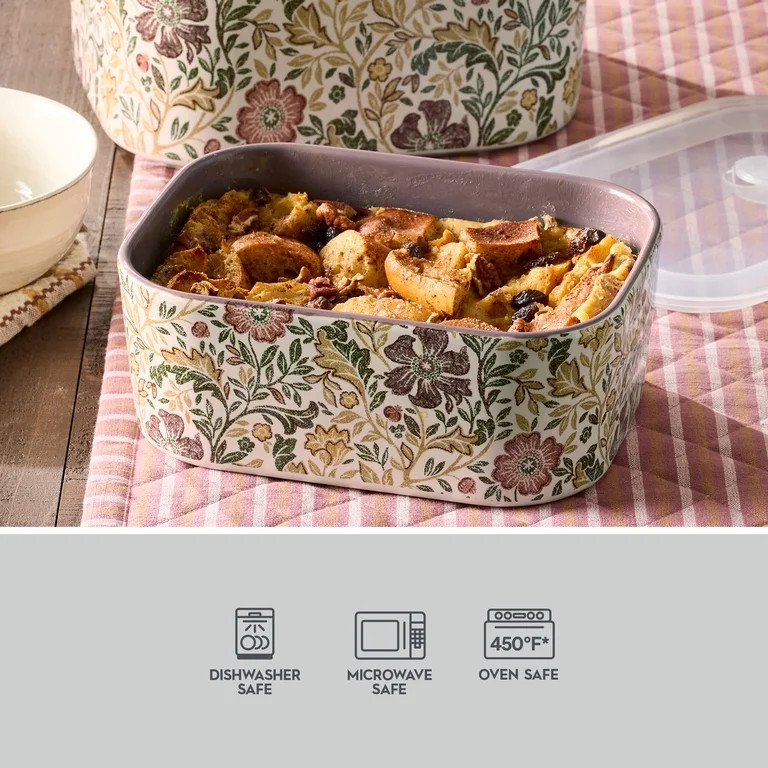 Better Homes & Gardens Edith Vine Floral 4-Piece Stoneware Baking Dish Set with Lids | Walmart (US)
