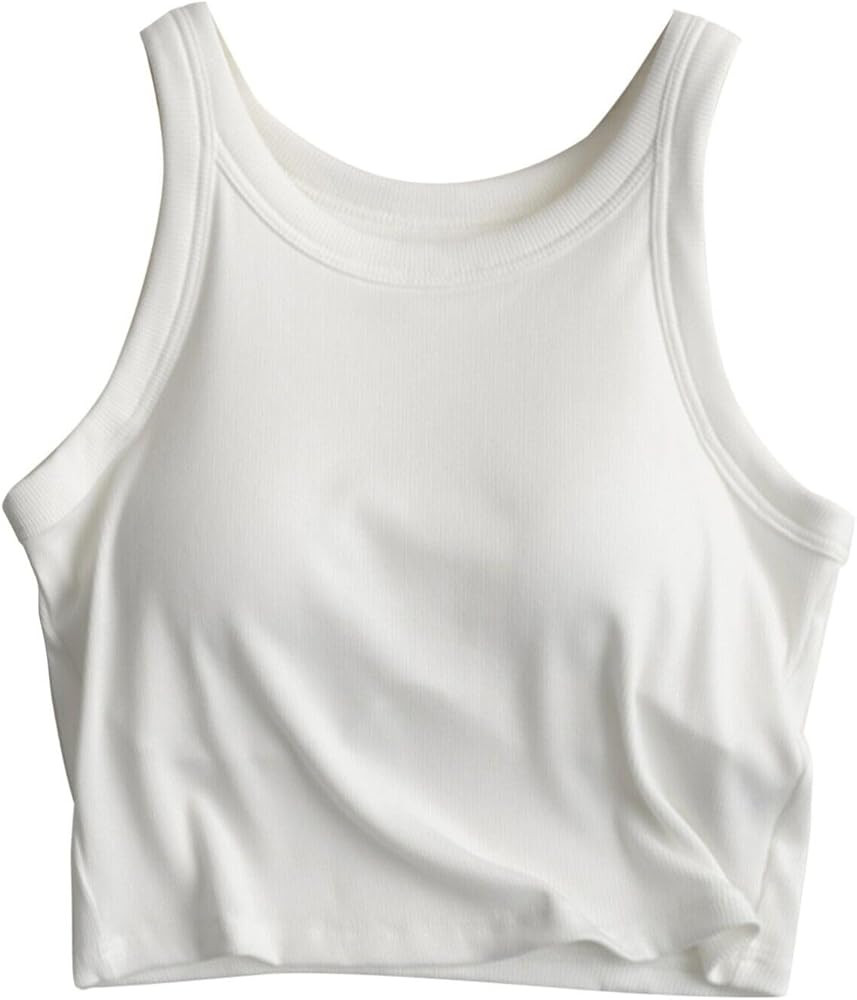 Womens Shelf Bra Tank Tops 2025 Basic Workout Camis Padded Yoga Shirt Cotton Undershirt | Amazon (US)