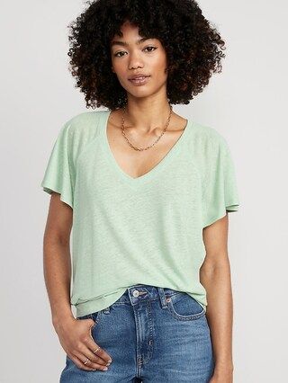Oversized V-Neck Linen-Blend Tunic T-Shirt for Women | Old Navy (US)