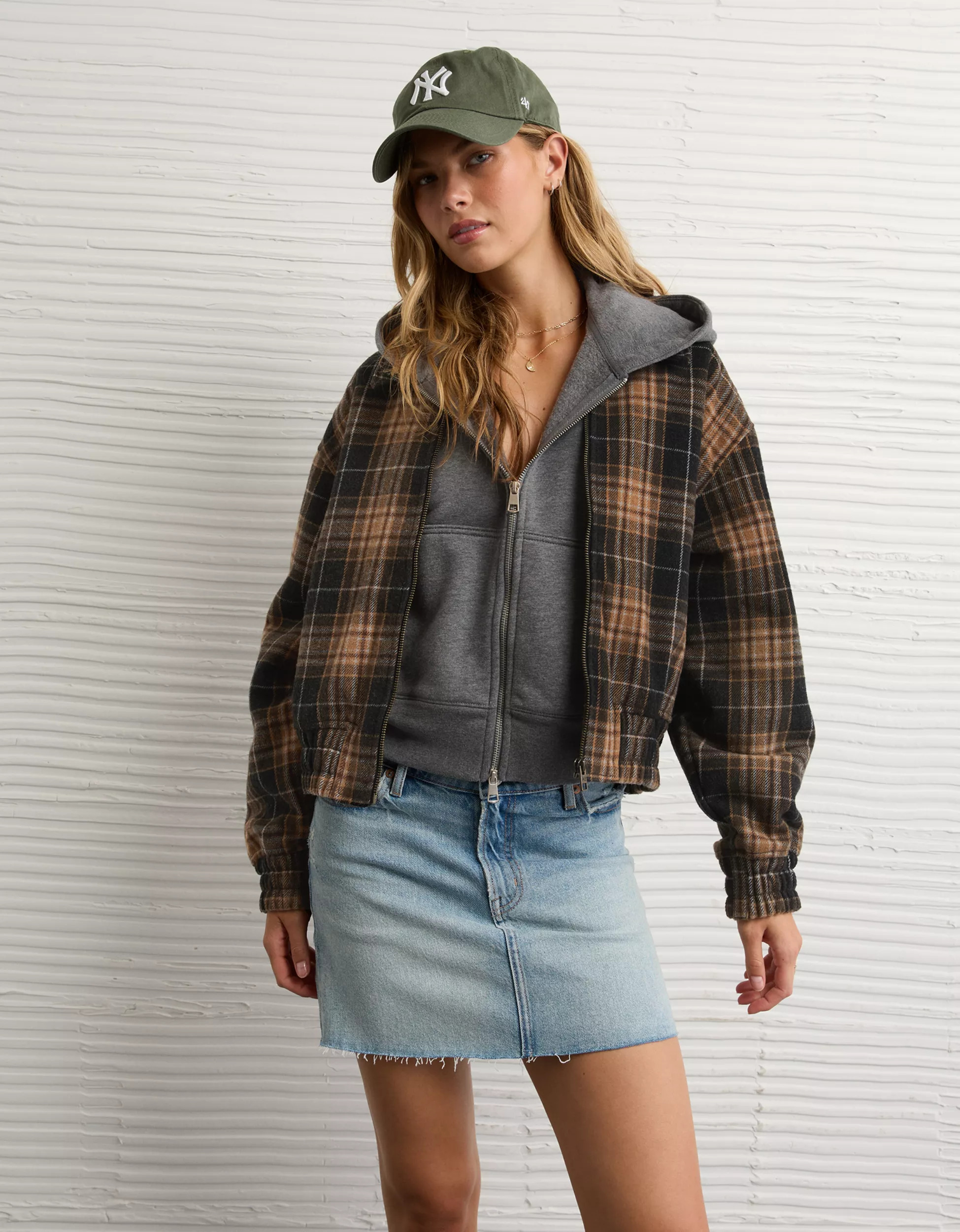 AE Plaid Bubble Bomber Jacket | American Eagle Outfitters (US & CA)