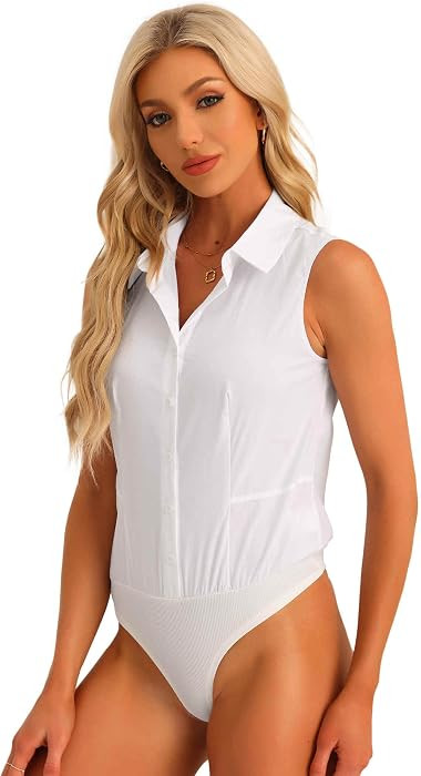 Allegra K Women's Button Down Sleeveless Business Work Bodysuit Tops | Amazon (US)