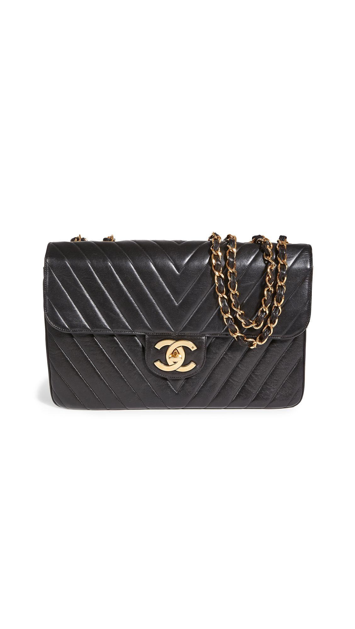 What Goes Around Comes Around Chanel Black Lambskin Chevron Flap Maxi Bag | Shopbop