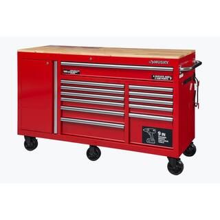 Husky 37 in. H x 60 in. W x 22 in. D Steel 12-Drawer Red Mobile Workbench-UAT-H-60121 - The Home ... | The Home Depot