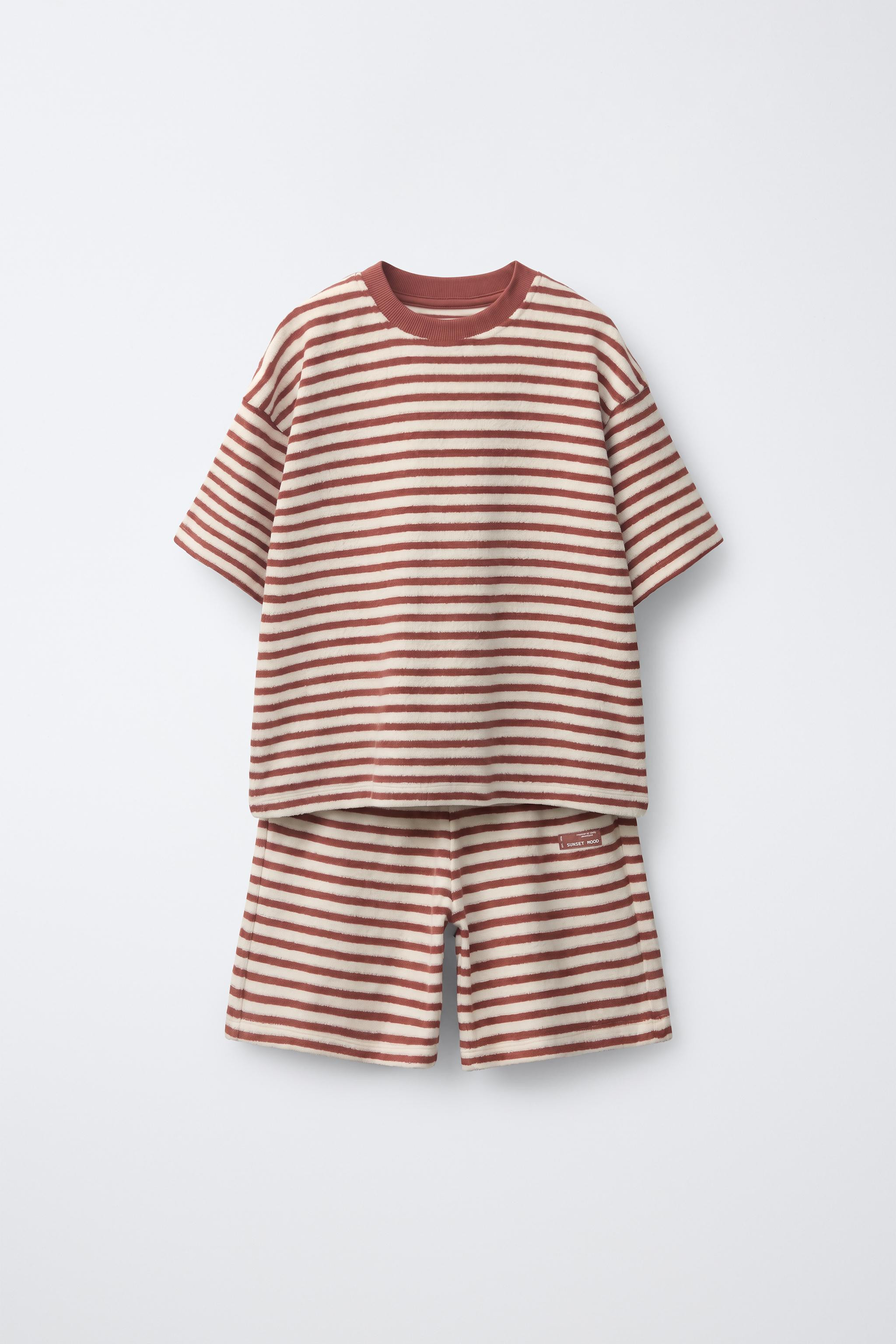 TOWEL EFFECT STRIPED T-SHIRT AND BERMUDA SET | Zara US