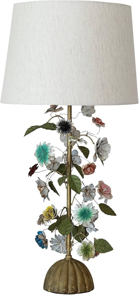 Creative Co-Op Metal Vintage Reproduction Toleware Flowers Table Lamp with Linen Shade, Multicolo... | Amazon (US)