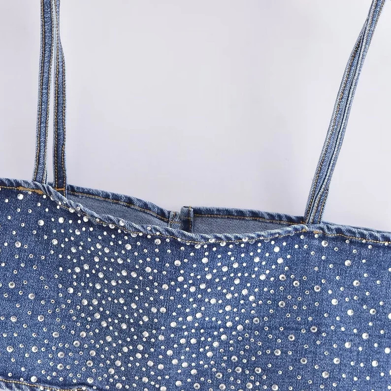 Cowgirl Denim Rhinestone Top Light Denim Bandeau Sparkly - Etsy UK | Etsy (UK)